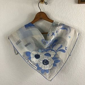 Givenchy Silk Rolled Hem Floral Logo Color Block S
